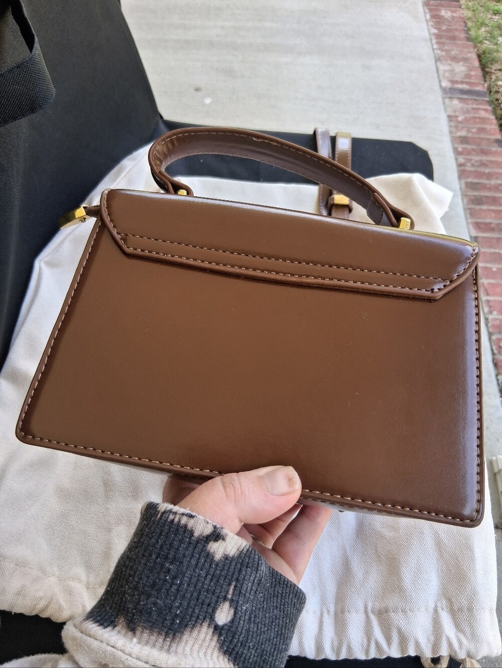 Brown Authentic Leather Top-Handle Crossbody Bag With Dustbag - Picture 2 of 4